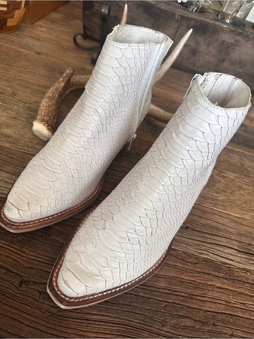 Jeffrey Campbell For Free People Leather “Reptile” Ankle Booties - 7.5